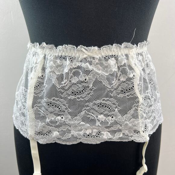 Vintage Lily Of France White Hollywood Garter Belt Stretch Floral Lace One Size - Picture 2 of 7